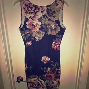 Dark green floral print cocktail dress